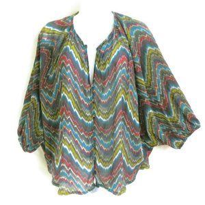 Weston Anthropologie Blouse Chevron Scoop Split Dolman Sheer Nylon S Small